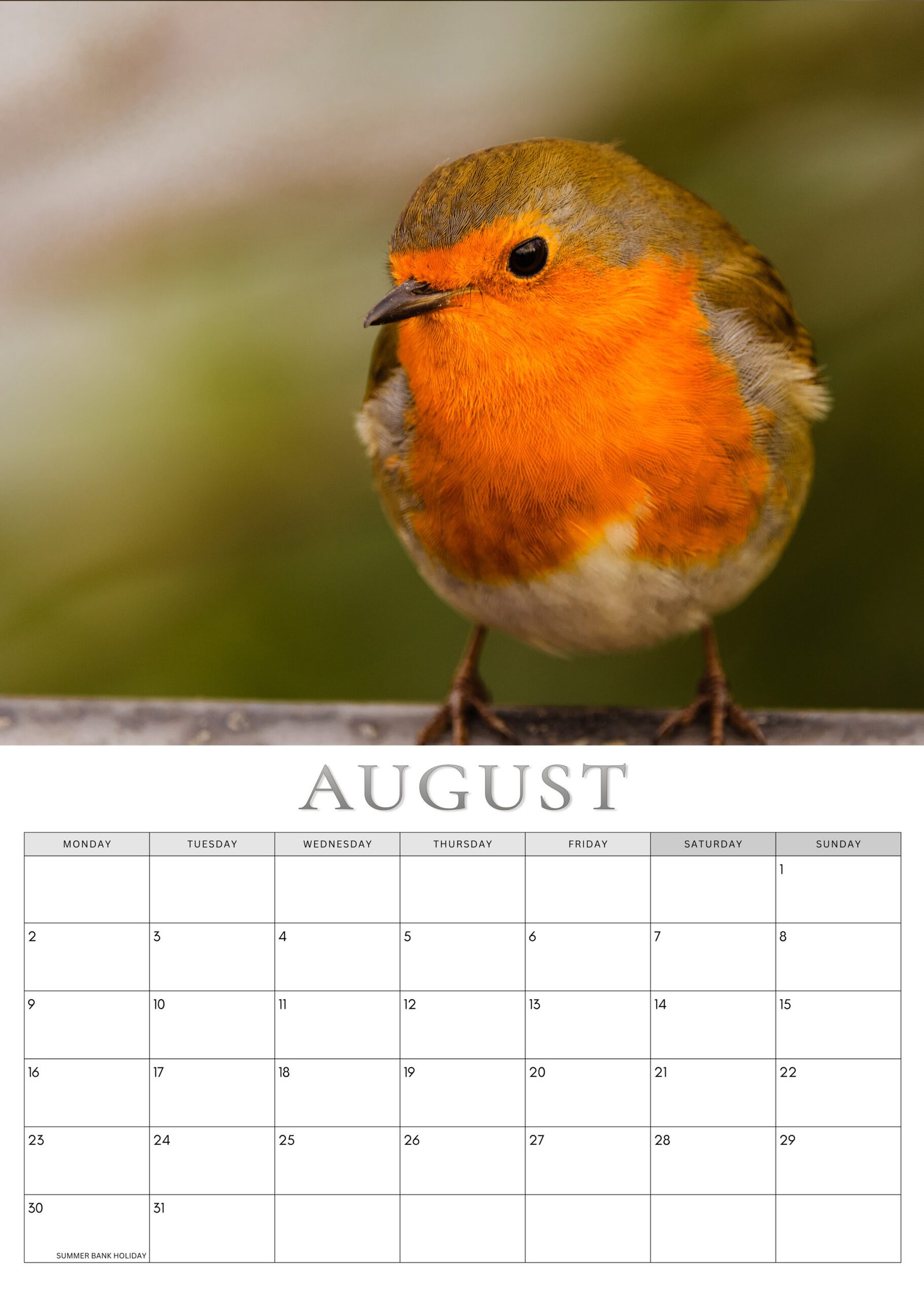 Robin calendar August